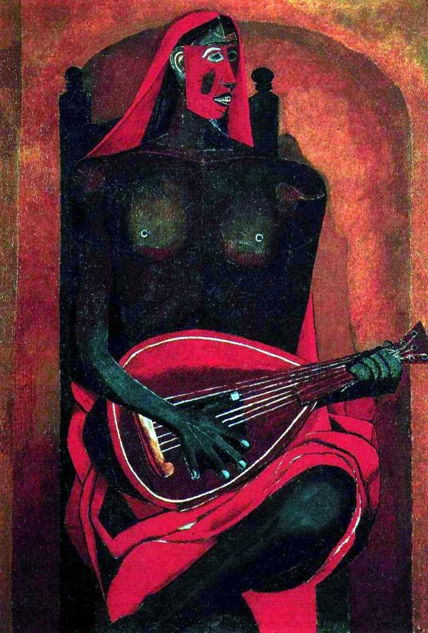 Mujer con máscara roja